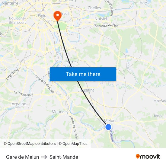 Gare de Melun to Saint-Mande map