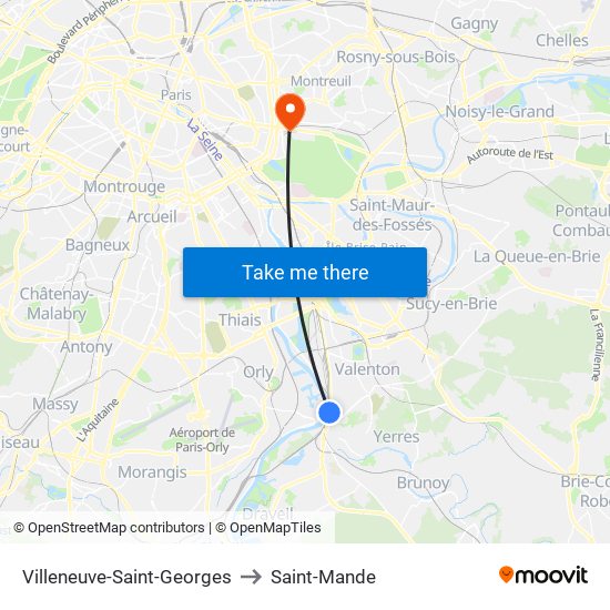 Villeneuve-Saint-Georges to Saint-Mande map