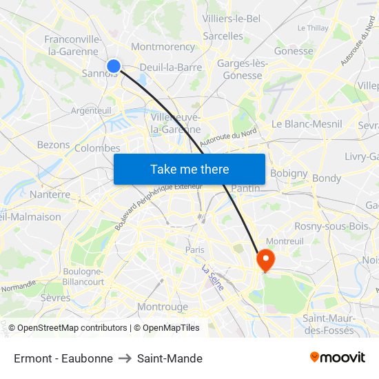 Ermont - Eaubonne to Saint-Mande map