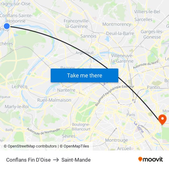Conflans Fin D'Oise to Saint-Mande map