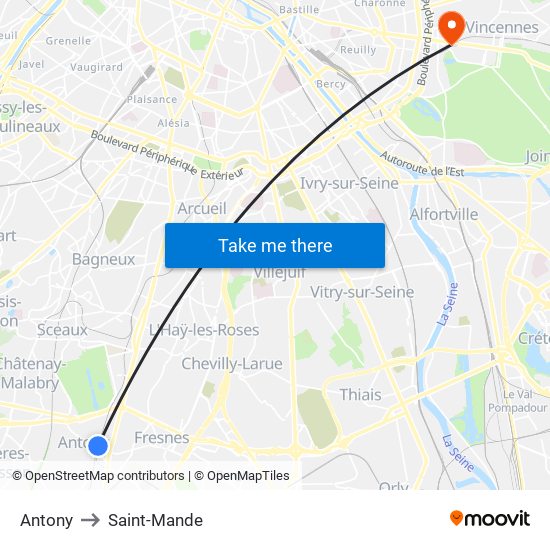 Antony to Saint-Mande map