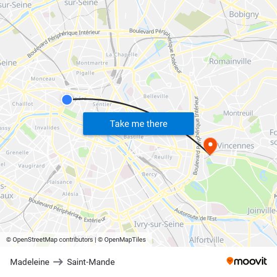 Madeleine to Saint-Mande map