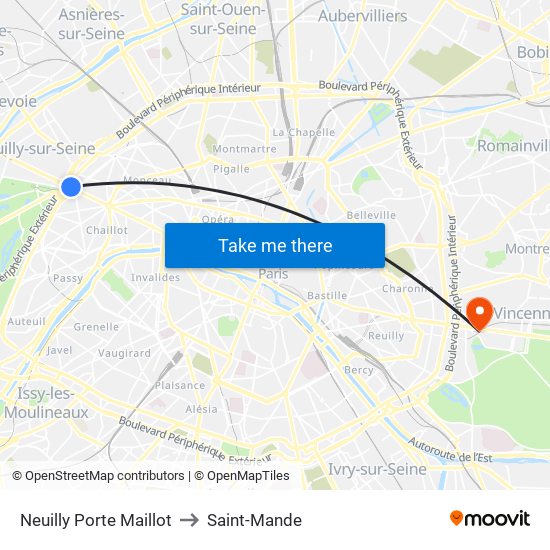 Neuilly Porte Maillot to Saint-Mande map