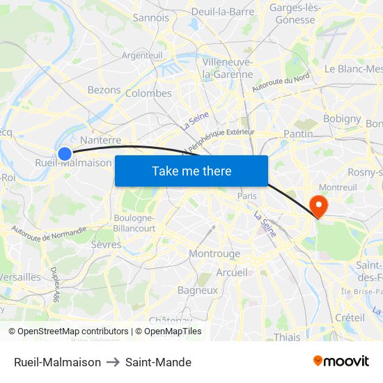 Rueil-Malmaison to Saint-Mande map