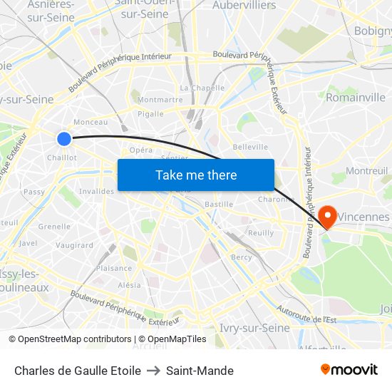 Charles de Gaulle Etoile to Saint-Mande map