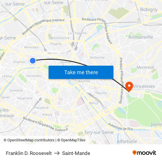 Franklin D. Roosevelt to Saint-Mande map