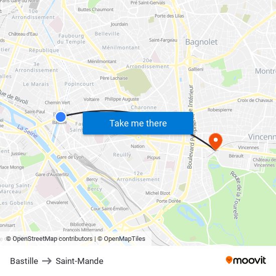 Bastille to Saint-Mande map
