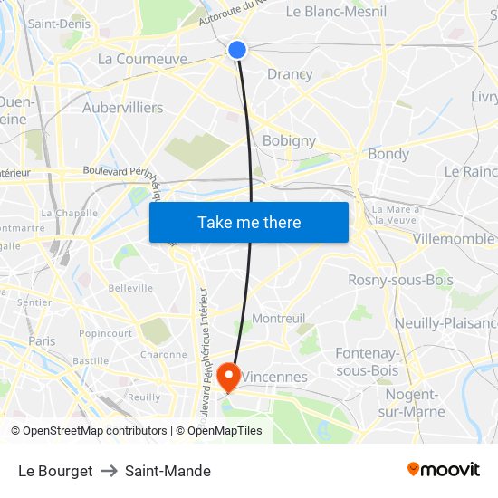 Le Bourget to Saint-Mande map