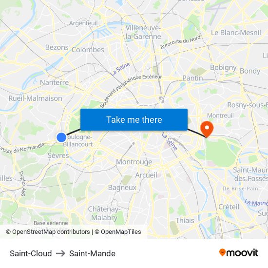 Saint-Cloud to Saint-Mande map