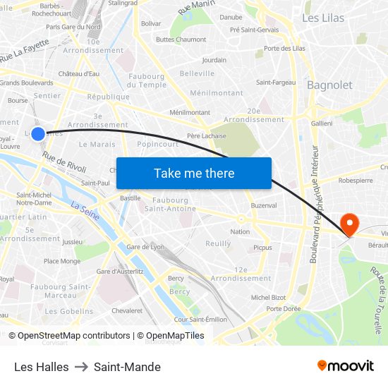 Les Halles to Saint-Mande map