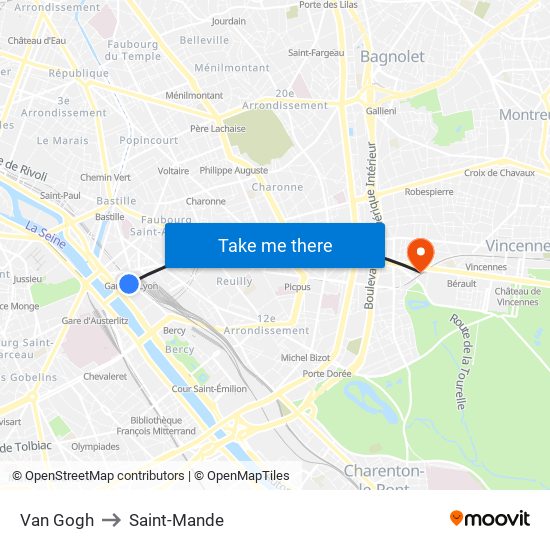 Van Gogh to Saint-Mande map