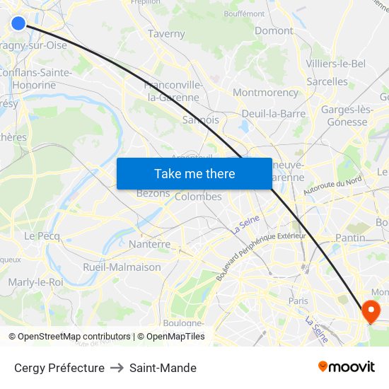 Cergy Préfecture to Saint-Mande map