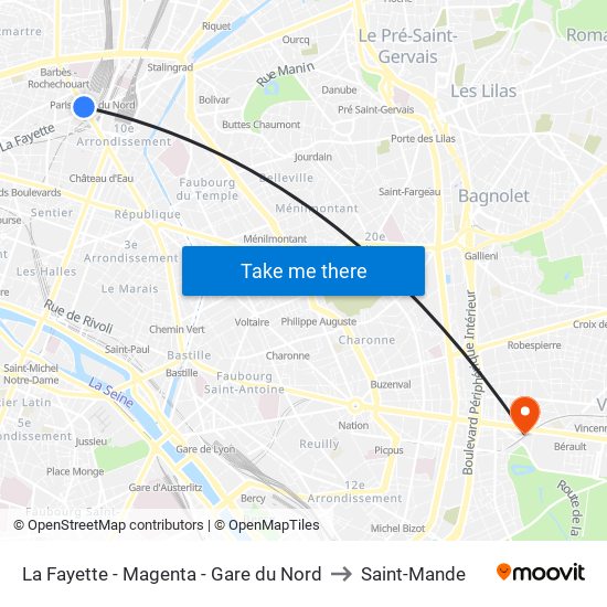 La Fayette - Magenta - Gare du Nord to Saint-Mande map