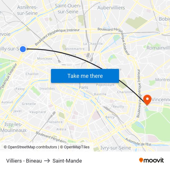 Villiers - Bineau to Saint-Mande map