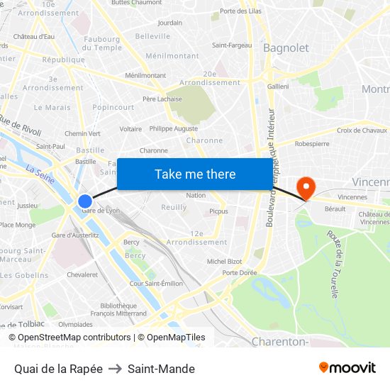 Quai de la Rapée to Saint-Mande map