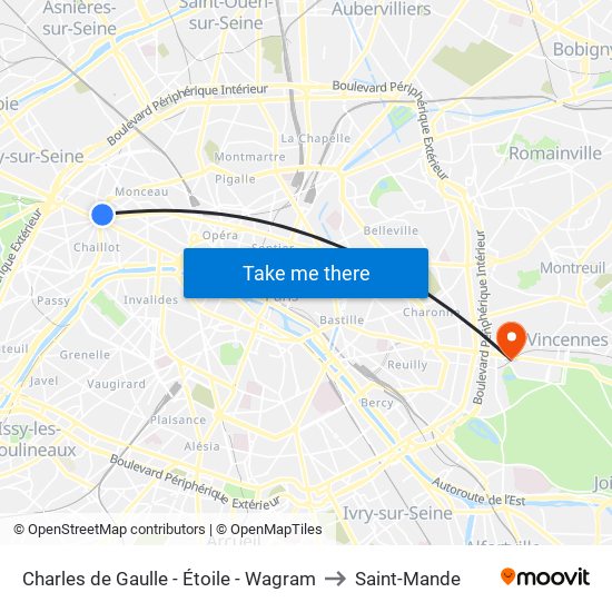 Charles de Gaulle - Étoile - Wagram to Saint-Mande map