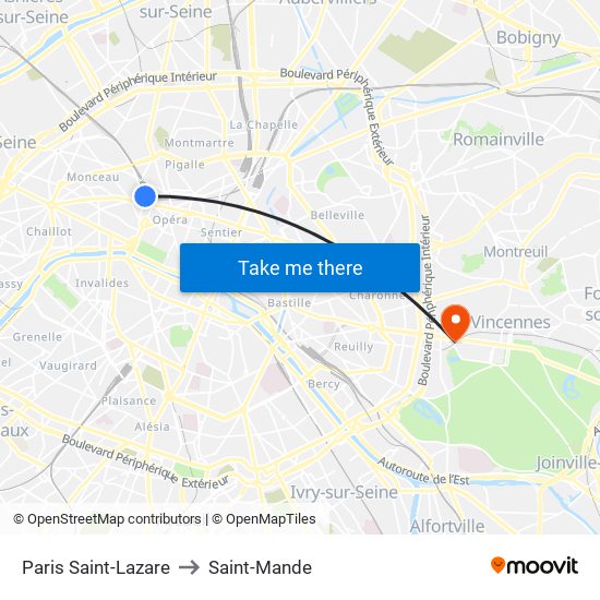 Paris Saint-Lazare to Saint-Mande map