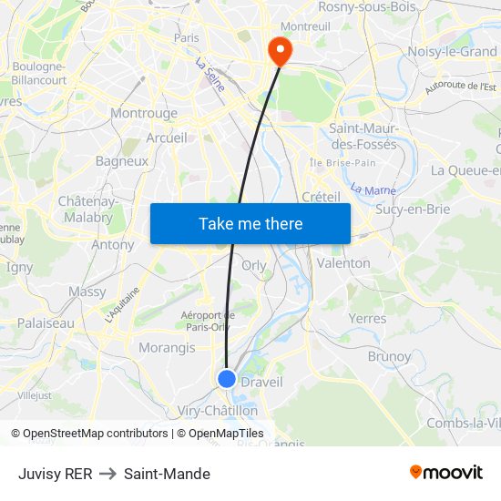 Juvisy RER to Saint-Mande map