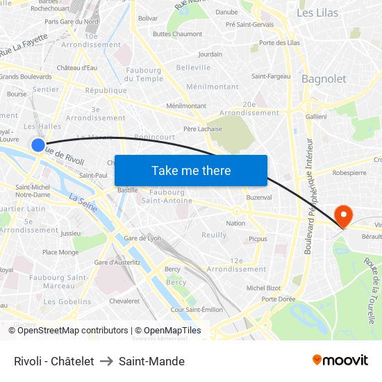 Rivoli - Châtelet to Saint-Mande map