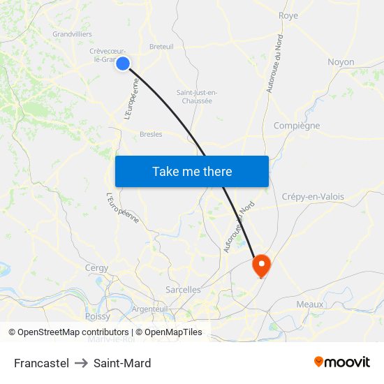 Francastel to Saint-Mard map