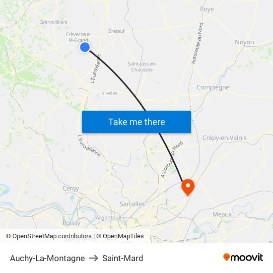 Auchy-La-Montagne to Saint-Mard map