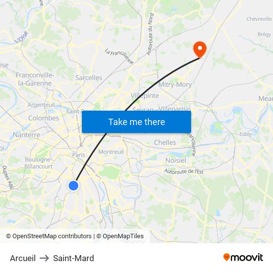 Arcueil to Saint-Mard map