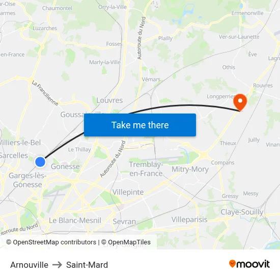 Arnouville to Saint-Mard map