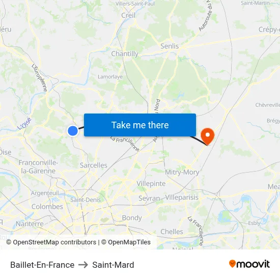 Baillet-En-France to Saint-Mard map