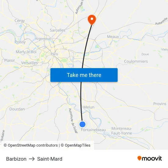 Barbizon to Saint-Mard map