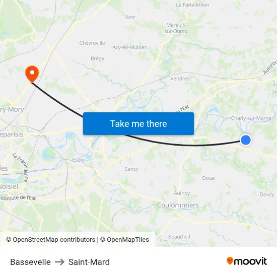 Bassevelle to Saint-Mard map