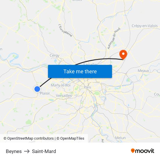 Beynes to Saint-Mard map