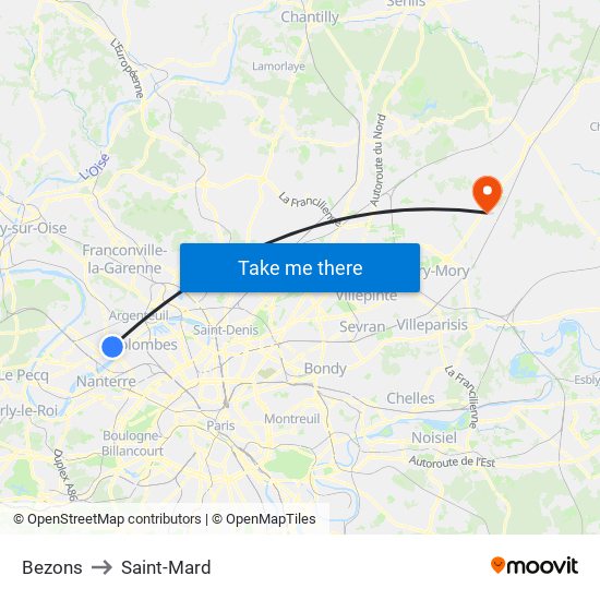 Bezons to Saint-Mard map