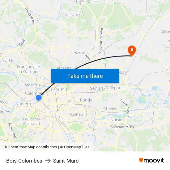 Bois-Colombes to Saint-Mard map