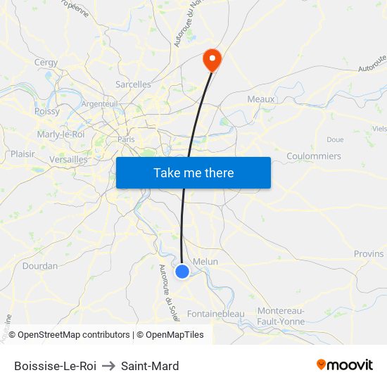 Boissise-Le-Roi to Saint-Mard map
