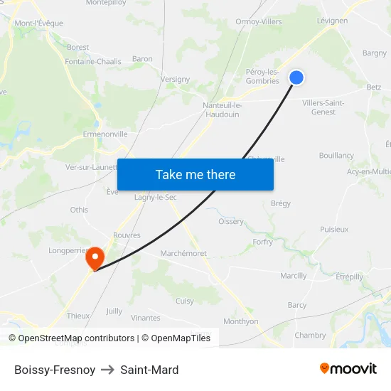 Boissy-Fresnoy to Saint-Mard map