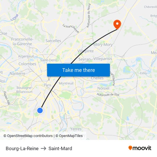 Bourg-La-Reine to Saint-Mard map