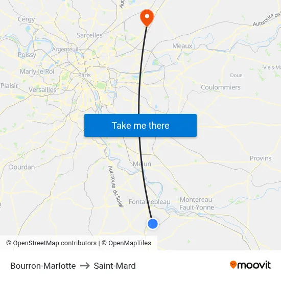 Bourron-Marlotte to Saint-Mard map