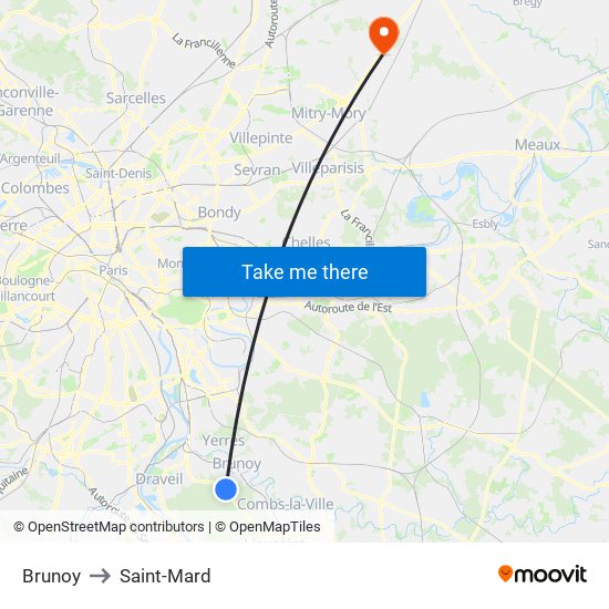 Brunoy to Saint-Mard map
