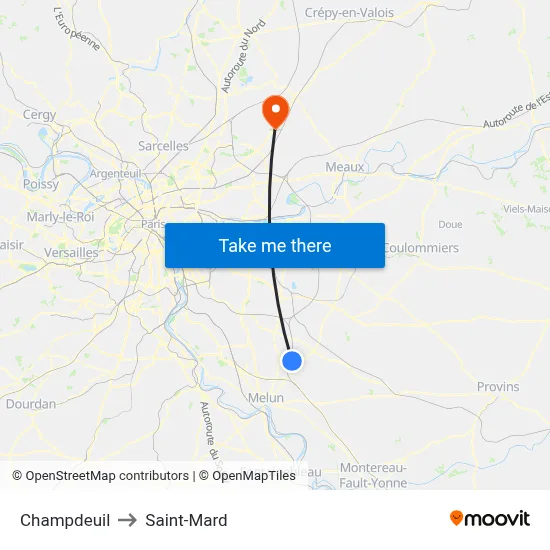 Champdeuil to Saint-Mard map