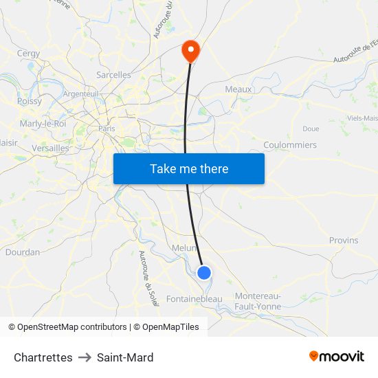 Chartrettes to Saint-Mard map