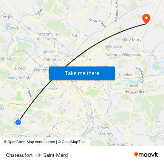 Chateaufort to Saint-Mard map