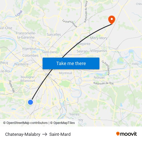 Chatenay-Malabry to Saint-Mard map