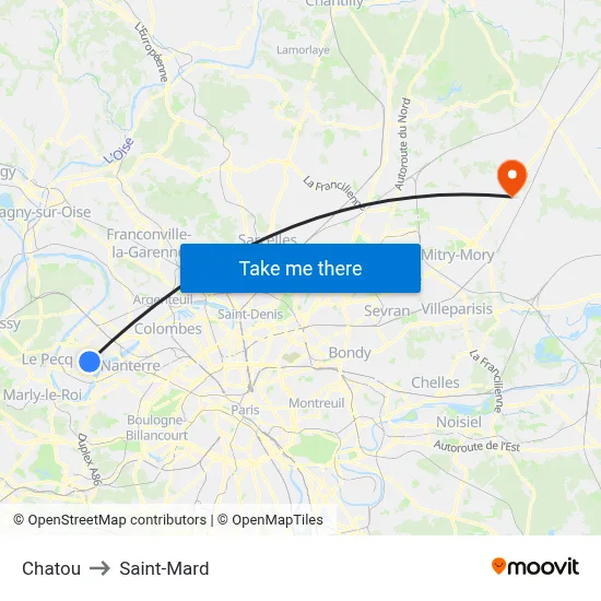 Chatou to Saint-Mard map