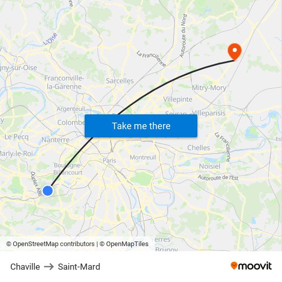 Chaville to Saint-Mard map