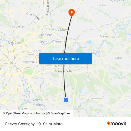 Chevry-Cossigny to Saint-Mard map