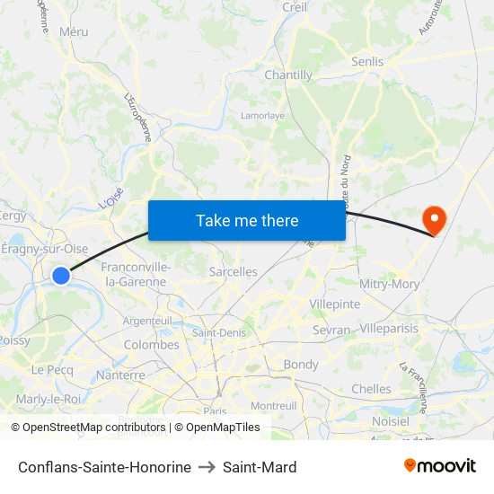 Conflans-Sainte-Honorine to Saint-Mard map