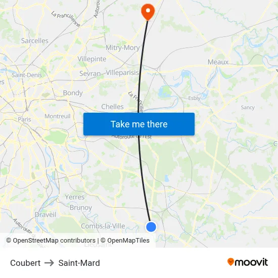 Coubert to Saint-Mard map