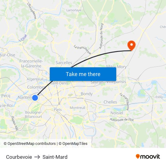 Courbevoie to Saint-Mard map