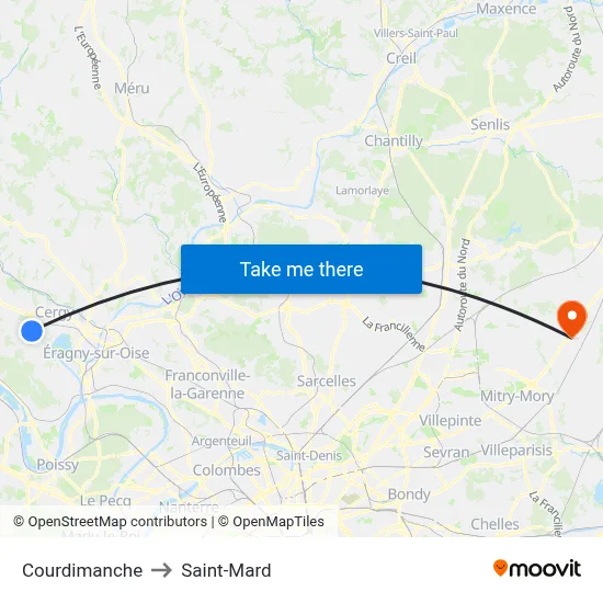 Courdimanche to Saint-Mard map