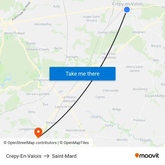 Crepy-En-Valois to Saint-Mard map